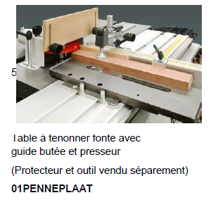 01PENNEPLAAT table à tenonner avec guide butée et presseur