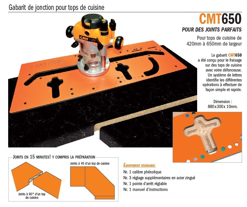 gabarit de défonceuse pour plan de travail de cuisine CMT CMT650