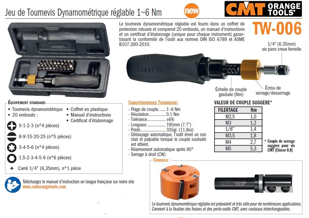 jeu de tournevis dynamométrique 1~6 Nm CMT CMT CMTTW006