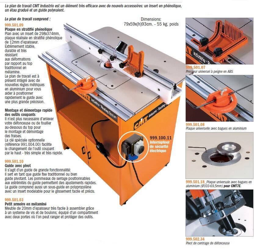 plan de travail industrio avec plaque pré-percée pour défonceuse CMT7E CMT  CMT99950001