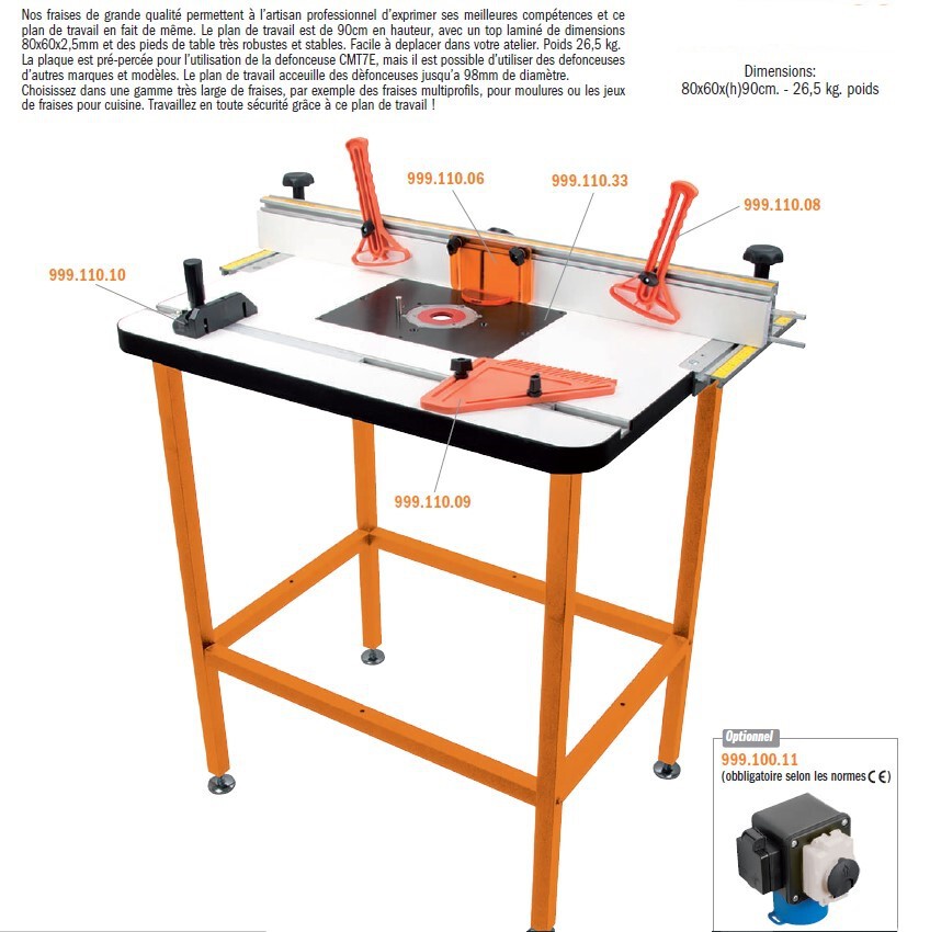 Table defonceuse + Interrupteur d'arrêt d'urgence + Défonseuse CMT7E