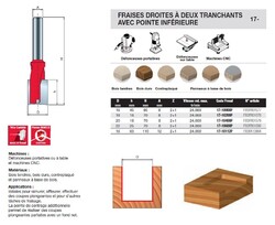 fraise droite 2 tranchants avec pointe inférieure