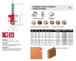 fraise pour cordons traditionnel avec roulement