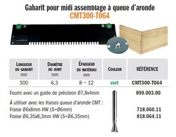 gabarit pour mini assemblage à queue d'aronde L 300x D joint 6,3x Ep. 8-12 mm