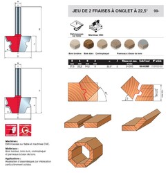 Jeu de 2 fraises à onglet 22,5°