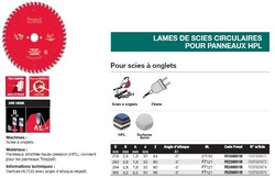 lame pour scie à onglets filaire (panneaux HPL, surfaces dures)