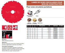 lame pour scie circulaire portative filaire (bois de construction)