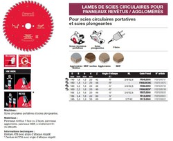 lame pour scie circulaire portative filaire/sans fil (panneaux revêtus/agglomérés)